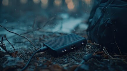 Aufkleber - a portable SSD connected with a USB-C cable, featuring a rugged and shockproof design for fast and compact data storage.