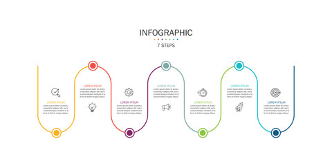 Fototapete - Infographic line curve with 7 option. Business Presentation, Vector Illustration.