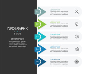 Fototapete - Vertical infographic timeline 5 steps template. Timeline, Business presentation. Vector illustration.