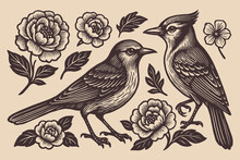 Vintage Clipart Bird Flowers Free Stock Photo - Public Domain Pictures