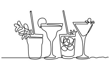 continuous one line drawing of exotic cocktail drinks. cocktail drink continuous one line drawing. b