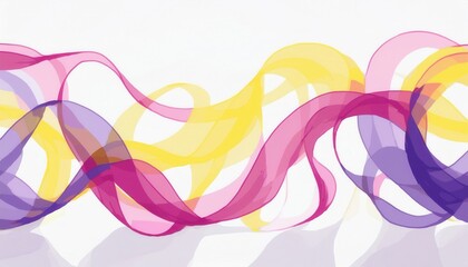 Wall Mural - vibrant translucent ribbon wave pattern in pink yellow and purple for dynamic abstract backgrounds w
