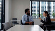 © Minar Aslanova - Business people working together in modern office. Blurred background with copy space. Created using generative AI tools