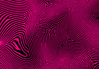 Aufkleber - Vector illustration of wavy neon pink lines on black, creating a hypnotic, surreal pattern in modern digital op art style. This bold, rave-inspired aesthetic is popular in today’s visuals.
