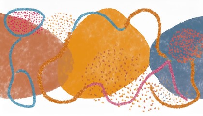 Poster -  abstract textured brushstroke blend in warm ochre, navy, rust, and slate blue for modern web design, print media background, or brand identity with playful dotted expression
