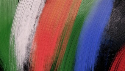 Poster - vivid abstract paint strokes in green, yellow, blue, white, and red on black background for modern web design, poster art, branding accent, or expressive print media backdrop

