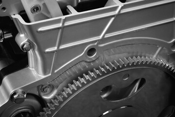 Aufkleber - Close up of car engine with starter motor and flywheel gear, auto service concept background