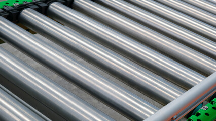 Poster - Crossing of the roller conveyor, Production line conveyor roller transportation objects