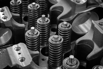 Aufkleber - Dark black close-up of engine valve springs. springs are black and shiny. mage has an industrial and mechanical mood, service repair car concept background