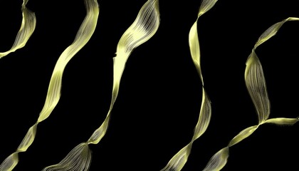 Poster - fluid golden ribbons with fine linear texture on black background for abstract design, digital art, branding, print, and luxury web interface

