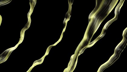Poster - fluid golden ribbons with fine linear texture on black background for abstract design, digital art, branding, print, and luxury web interface


