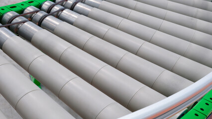 Poster - Crossing of the roller conveyor, Production line conveyor roller transportation objects.