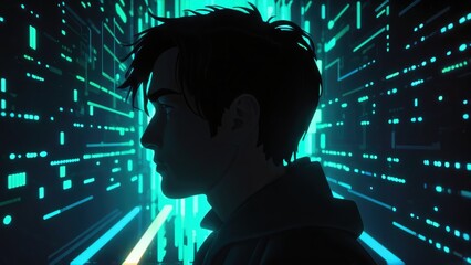 Face in Digital Gradient Glow