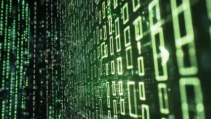 Leinwandbilder - A digital wall of glowing green code and numbers creates a futuristic, cyber-inspired visual effect.