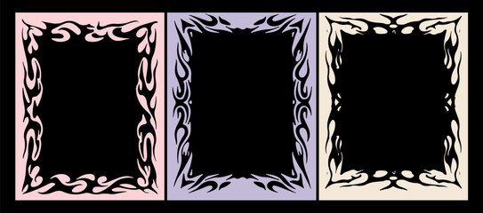 Fototapete - Vector illustration of three flame-patterned frames in pastel colors, created in popular Y2K style, known for bold, futuristic, and playful aesthetics.