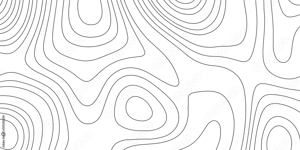 Abstract topographic map contour, white background and black wave lines ...