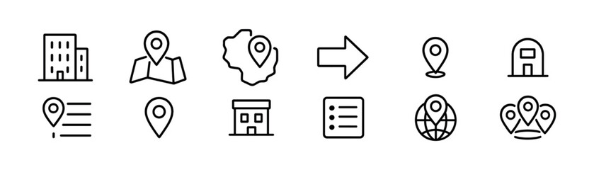 Location & navigation linear icon set - explore maps, pins, and directions