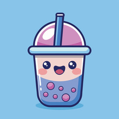Poster - Cute and colorful bubble tea design featuring smiling face and joyful elements, ideal for branding and promotional materials in food and beverage industry
