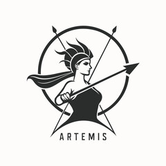Aufkleber - Vector illustration of a powerful warrior woman logo design featuring golden accents and sharp spear points for a modern brand identity
