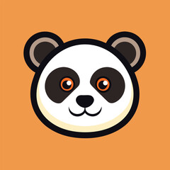 Poster - Cute vector illustration of a panda head with a cheerful expression set against a warm orange background for playful designs