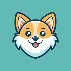 Poster - Corgi head illustration in vector style featuring a happy expression and prominent ears on a solid color background