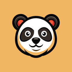 Poster - Cute vector illustration of a panda head with a cheerful expression set against a warm orange background for playful designs