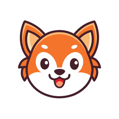 Poster - Corgi head illustration in vector style featuring a happy expression and prominent ears on a solid color background
