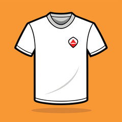 Poster - Vector illustration of a white t-shirt with a simple logo design against a vibrant orange background showcasing a professional apparel concept