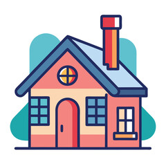 Aufkleber - Colorful vector illustration of a cozy house with a chimney and smoke rising from it, showcasing a charming design and inviting atmosphere in a minimalistic style