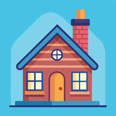 Aufkleber - Colorful vector illustration of a cozy house with a chimney and smoke rising from it, showcasing a charming design and inviting atmosphere in a minimalistic style