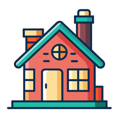 Aufkleber - Colorful vector illustration of a cozy house with a chimney and smoke rising from it, showcasing a charming design and inviting atmosphere in a minimalistic style