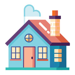 Aufkleber - Colorful vector illustration of a cozy house with a chimney and smoke rising from it, showcasing a charming design and inviting atmosphere in a minimalistic style