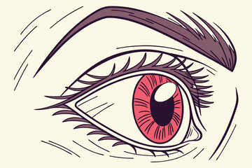 Poster - Vector illustration of a stylized eye design featuring bold lines and vibrant colors with emphasis on the iris and eyelash details
