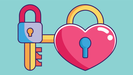 Aufkleber - Vector illustration of a heart-shaped lock and key emphasizing love, security, and protection in a minimalist design suited for various digital projects