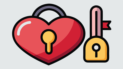 Poster - Vector illustration of a heart-shaped lock and key emphasizing love, security, and protection in a minimalist design suited for various digital projects