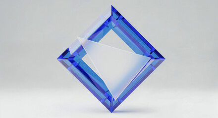 Aufkleber - Blue glass rhombus overlapping white triangle creating abstract geometric shape
