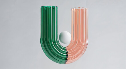 Aufkleber - Abstract composition featuring green and orange glass tubes and white sphere