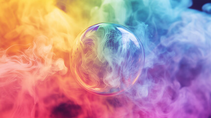 Wall Mural - Close-up of rainbow-colored smoke swirling around a floating orb