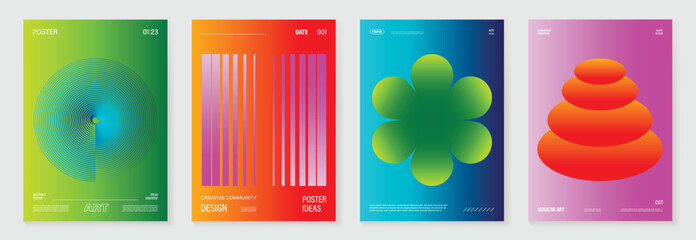 Aufkleber - Modern gradient poster background vector set. Cover template with vibrant perspective geometric prism shapes. Ideal design for social media, cover, banner, flyer. 