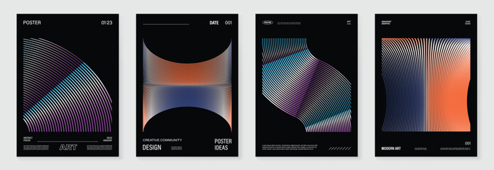 Aufkleber - Modern gradient poster background vector set. Cover template with vibrant perspective geometric prism shapes, line. Ideal design for social media, cover, banner, flyer. 