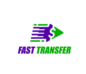 Aufkleber - Fast money transfer icon. Quick exchange, pay and credit. Finance transaction startup, money fast send app vector icon. Business payment, currency exchange transfer symbol with dollar sign and arrow