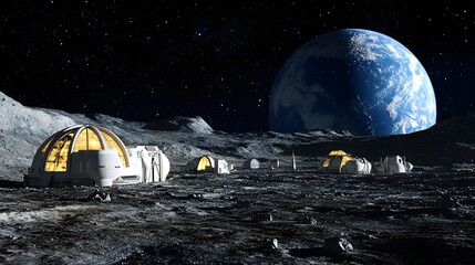 Wall Mural - A moon base with Earth rising in the background