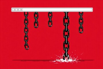 Fototapete - Broken Link Chain Illustration Symbolizing Connectivity Issues in a Digital Environment With an Open URL Bar and Striking Red Background