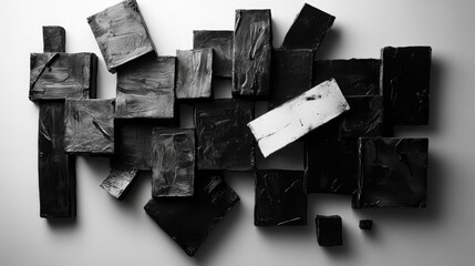 Poster - Black and white angular metal art piece with abstract modernist structure