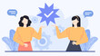 © Hiro - Two women smiling and pointing at a blue star with a checkmark. Suitable for business success, motivation, achievement concepts, and positive feedback.