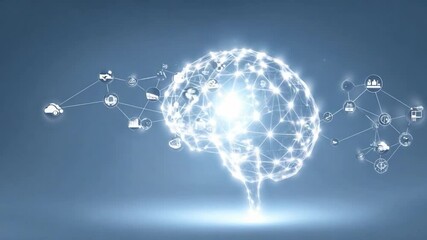 Wall Mural - brain connectivity: an illuminated digital brain, its neural network ablaze with interconnected path