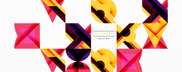 Aufkleber - Abstract geometric shapes overlap, creating vibrant colorful background. Modern design utilizes gradients, shadows, layering.