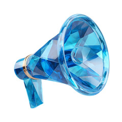 Wall Mural - Striking 3D megaphone icon with a faceted crystal like blue design symbolizing digital communication marketing and attention grabbing announcements
