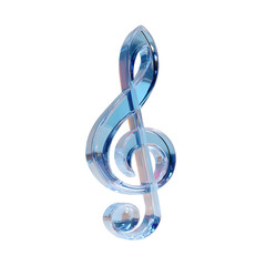 Poster - A transparent luminous blue music note symbol with a crystal like gradient design and elegant flowing curves