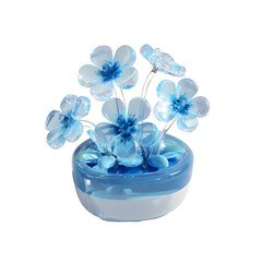 Poster - A bouquet of delicate ethereal blue crystal like flowers arranged in a transparent glass vase creating a serene and minimalist still life composition